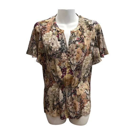 Margaret O'Leary 100% Silk Kelsie Floral Flutter Sleeve Blouse Size Small - Picture 1 of 6